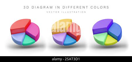 Pie charts set. 3D render circular charts for infographics templates ...