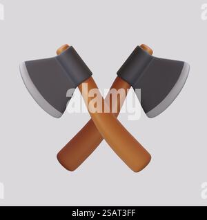 Realistic crossed axes. Competition between loggers. Vector illustration. Sharpened tool for felling trees. Throwing axes at target. Vector modern design. Realistic crossed axes. Competition between loggers. Vector illustration Stock Vector
