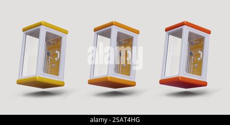 Realistic shower cabins of different colors. Set of vector images, icons. Hydromassage box for relaxation. Compact plumbing for apartment. Color web design. Realistic shower cabins of different colors. Set of vector images, icons Stock Vector