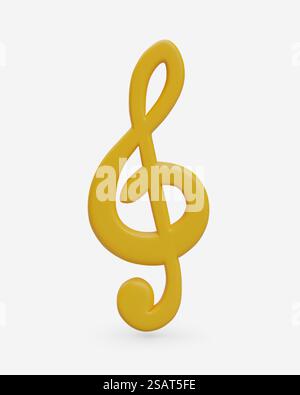 Realistic treble clef on white background. Yellow beautiful musical symbol. Golden violin key concept. Music concept. Colorful vector illustration in 3d style. Realistic treble clef on white background. Yellow beautiful musical symbol Stock Vector