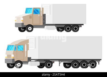 Large Empty Truck Tractor Trailer. European and American Versions. Vehicle Children Toy Icon. Truck for Delivery of Semi Trailers with Loads. Car for Transportation. Cartoon Flat Vector Illustration. Large Empty Truck Tractor Trail Stock Vector
