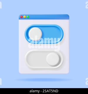 3D On and Off Buttons Switch in Browser Window Isolated. Render Slider Bars Selector. Switcher Yes or Not. Off and On Position in Circle Shape. Unlock and Lock. Vector Illustration. 3D On and Off Buttons Switch in Browser Window Stock Vector