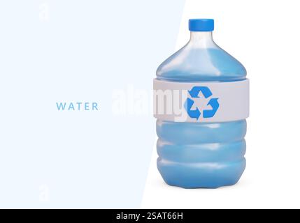 Advertisement of bottled water for cooler, dispenser. Concept for manufacturers of plastic containers. Large liquid containers. Bottle made of recycled material. Advertisement of bottled water for cooler, dispenser Stock Vector