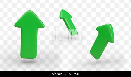 Green wide vector arrow, straight and tilted view. Templates for indicating direction, movement, development. Hint for click, swipe. Color web design, isolated image. Green wide vector arrow, straight and tilted view. Templates for indicating direction, movement Stock Vector