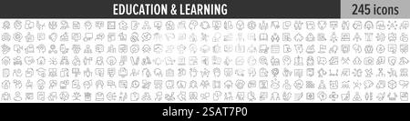 Education and Learning linear icon collection. Big set of 245 Education and Learning icons. Thin line icons collection. Vector illustration Stock Vector