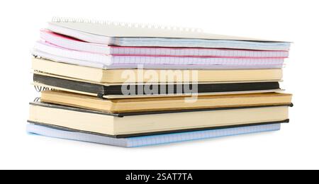 Stack of different notebooks isolated on white Stock Photo