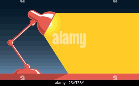 Office desk lamp illustration to highlight text. Table lamp, work desk, incident light. Editable vector template for business card, flyer, banner Stock Vector