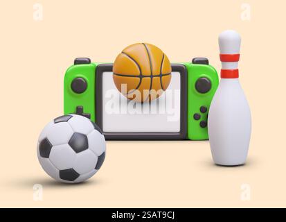 Handheld console. Collection of electronic games of various types. Pocket wireless device. Computer competitions, tournaments, duels. Gaming color concept. Handheld console. Collection of electronic games of various types Stock Vector