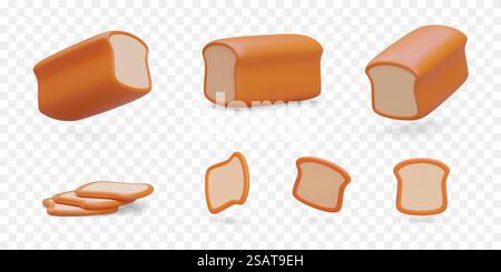Set of vector images of toasted bread and slices. Sliced square bread in different positions. Templates for sandwiches. Icons for culinary sites, games. Advertising bakery, fast food. Set of vector images of toasted bread and slices. Sliced square bread in different positions Stock Vector