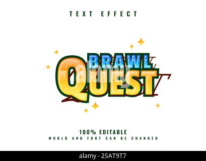 Brawl quest playful funny game logo title text effect with sparkle star Stock Vector
