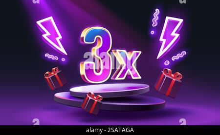 3 Winner Fun Design 3x winner banner, promotion flyer, prize label. Vector illustration ...