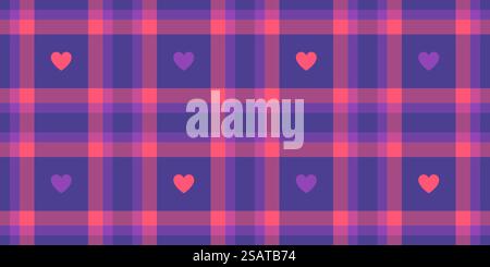 Gingham pattern with hearts. Seamless tartan vichy check plaid for dress, shirt, tablecloth, napkin, or other modern Valentines Day textile design. Gingham pattern with hearts. Seamless tartan vichy check plaid for dress, shirt, tablecloth, napkin, or other modern Valentines Day textile design. Stock Vector