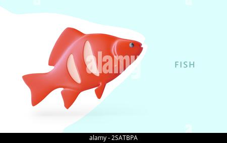 Realistic fish with cutouts for grilling. Vector banner on blue background, place for text. Seafood dishes. Diet food. Concept for fish menu. Horizontal advertising banner for social networks. Realistic fish with cutouts for grilling. Vector banner on blue background, place for text Stock Vector