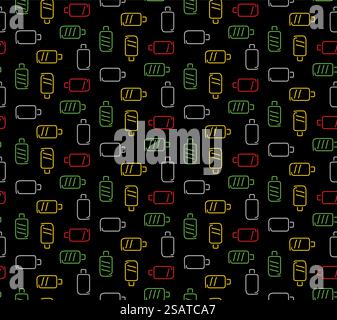 Colors battery seamless pattern dark technology background. Vector illustration.. Colors battery seamless pattern dark technology background Stock Vector