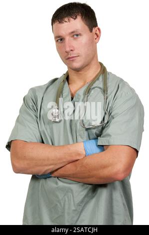Man doctor standing with his arms folded Stock Photo