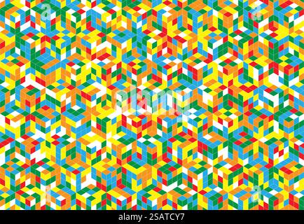 Magic cube pattern seamless design. Color block puzzle vector background. 3d texture concept for kids.. Magic cube pattern seamless design. Color block puzzle vector background. Stock Vector