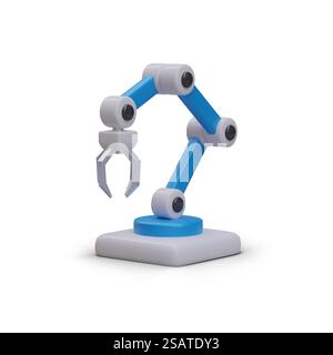 Realistic robotic arm in 3d style. Modern electronic helper. 3d hi-tech concept. Automated robot for modern factory. Vector illustration in blue colors. Realistic robotic arm in 3d style. Modern electronic helper Stock Vector