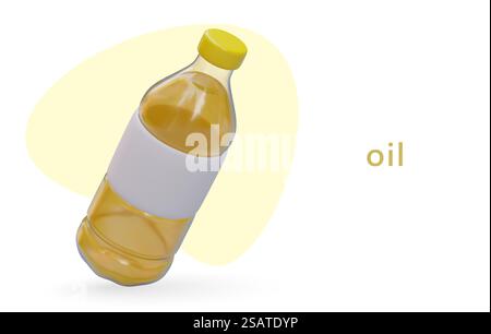 Realistic tilted bottle filled with purified oil. Ecological natural vegetarian ingredient. Caring for healthy diet. Concept for oil producers, grocery stores. Realistic tilted bottle filled with purified oil. Ecological natural vegetarian ingredient Stock Vector
