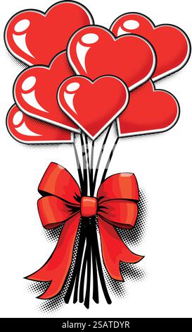 Heart shaped flower bouquet in pop art style. Concept of love, message with love declaration. Valentine's day greeting card template on transparent ba Stock Vector