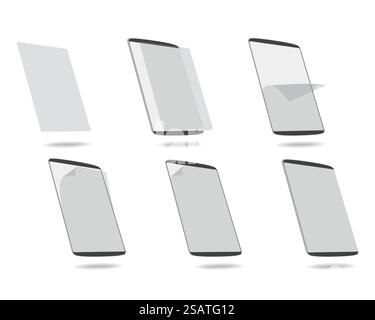set apply screen protector tablet computer vector illustration. set apply screen protector tablet computer Stock Vector