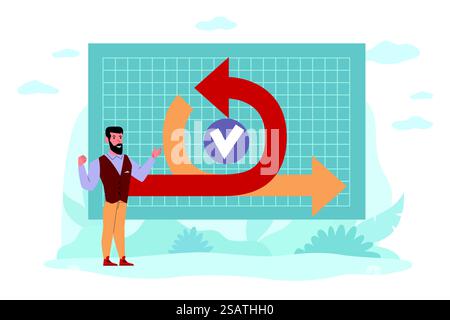 Flexible development process, agile task planning strategies, software integration. Project management cycle. Managing business schedule. Effective adaptive vector cartoon flat style isolated concept. Flexible development process, agile task planning strategies, software integration. Project management cycle. Managing business schedule. Effective adaptive vector cartoon flat concept Stock Vector