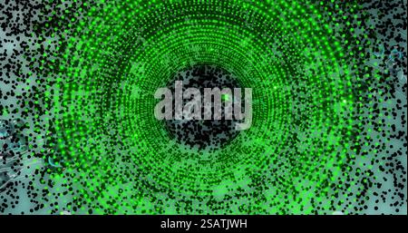 Image of digital data processing and binary coding over neon circle background Stock Photo