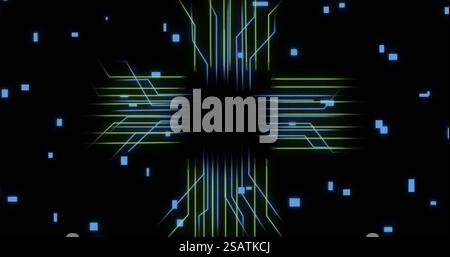 Image of shapes moving over ai text and connections Stock Photo
