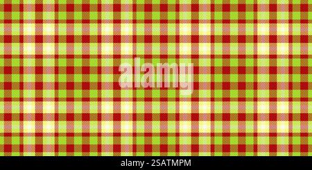 Satin plaid background fabric, service seamless textile texture. Halloween vector pattern check tartan in lime and red color. Stock Vector