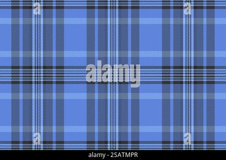 Grungy tartan check texture, scenery fabric background pattern. Native vector seamless plaid textile in blue and dark color. Stock Vector