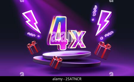 4x winner banner, promotion flyer, prize label. Vector illustration ...