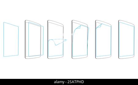set steps apply screen protector tablet PC vector illustration. set steps apply screen protector tablet PC Stock Vector