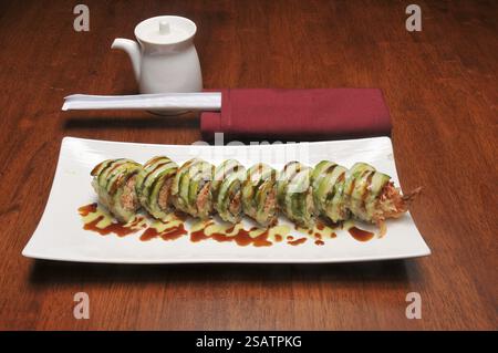 Traditional and authentic Japanese cusine know as a Sushi Roll Stock Photo