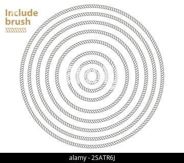 Rope seamless round frame brush template. Vector border decorative art design. Elegant style blank.. Rope seamless round frame brush template. Vector border decorative art design. Stock Vector