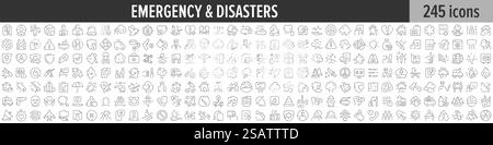 Emergency and Disasters linear icon collection. Big set of 245 Emergency and Disasters icons. Thin line icons collection. Vector illustration Stock Vector