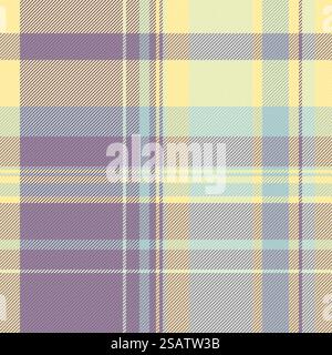 Seamless tartan background of plaid texture pattern with a textile fabric check vector in pastel and yellow colors. Stock Vector