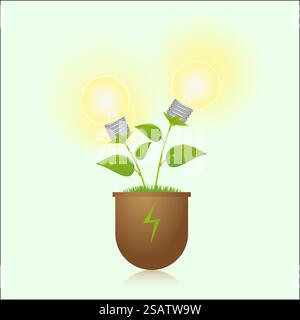 green energy lamps on the plant, vector illustration. green energy lamps on the plant Stock Vector