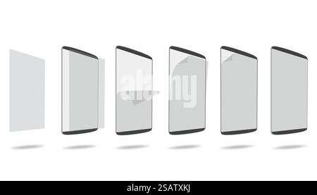 set apply screen protector tablet PC vector illustration. set apply screen protector tablet PC Stock Vector