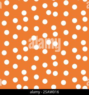 Orange background scattered dots polka seamless pattern . Vector illustration.. Orange background scattered dots polka seamless pattern Stock Vector