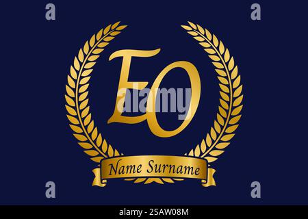 Initial letter E and O, EO monogram logo design with laurel wreath. Luxury golden emblem with calligraphy font. Stock Vector