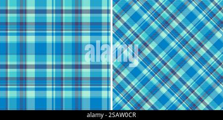 Fabric tartan background of seamless texture pattern with a check plaid vector textile. Set in cold colours. Trendy everyday bags for women. Stock Vector