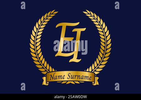 Initial letter E and I, EI monogram logo design with laurel wreath. Luxury golden emblem with calligraphy font. Stock Vector