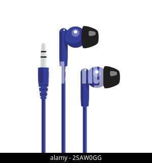 Blue headphone with mini jack connector. Vector illustration.. Blue headphone with mini jack connector Stock Vector