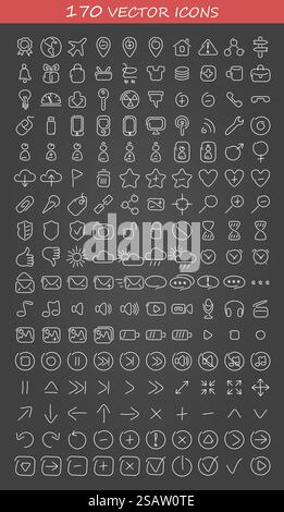 collection of vector icons hand-drawn effect. vector illustration. collection of vector icons hand-drawn effect Stock Vector