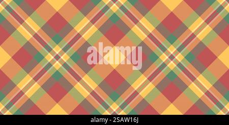 Anniversary tartan vector fabric, december background textile check. Post texture seamless plaid pattern in red and amber color. Stock Vector