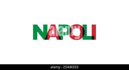 Napoli in the Italia emblem for print and web. Design features geometric style, vector illustration with bold typography in modern font. Graphic slogan lettering isolated on white background. Stock Vector