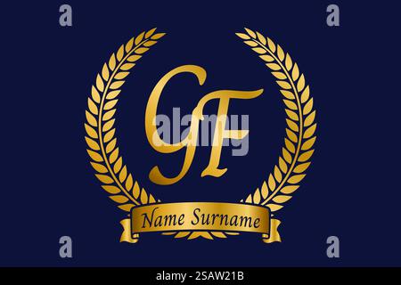 Initial letter G and F, GF monogram logo design with laurel wreath. Luxury golden emblem with calligraphy font. Stock Vector