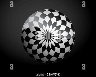 Abstract pattern cover black and white 3D ball. Vector illustration isolated on dark background.. Abstract pattern cover black and white 3D ball. Vector illustration on dark background. Stock Vector