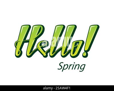 Hello spring and summer lettering word isolated white. Vector illustration.. Hello spring and summer lettering word isolated white Stock Vector