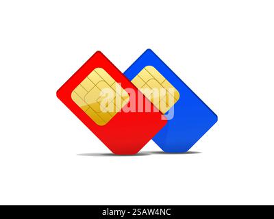 two sim card red and blue, vector illustration. two sim card red and blue Stock Vector