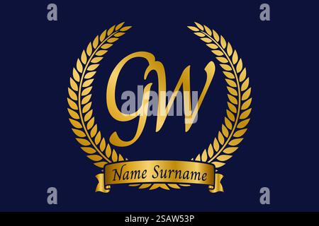 Initial letter G and W, GW monogram logo design with laurel wreath. Luxury golden emblem with calligraphy font. Stock Vector